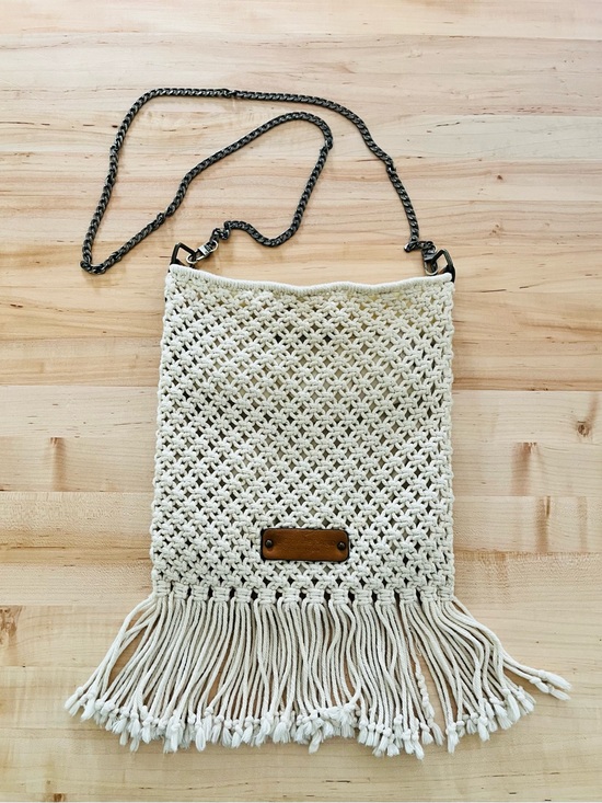 Lucky Brand Handbags - Lucky Brand Daisy Boho Cream Macramé Crossbody Bag with Chain Strap